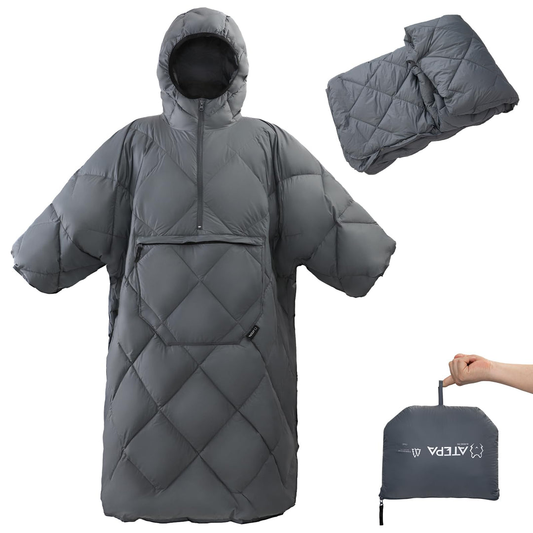 ATEPA Camping Poncho Decke & Tragbarer Schlafsack – Ultraleichte Warme Outdoor Decke Aus Recycelten