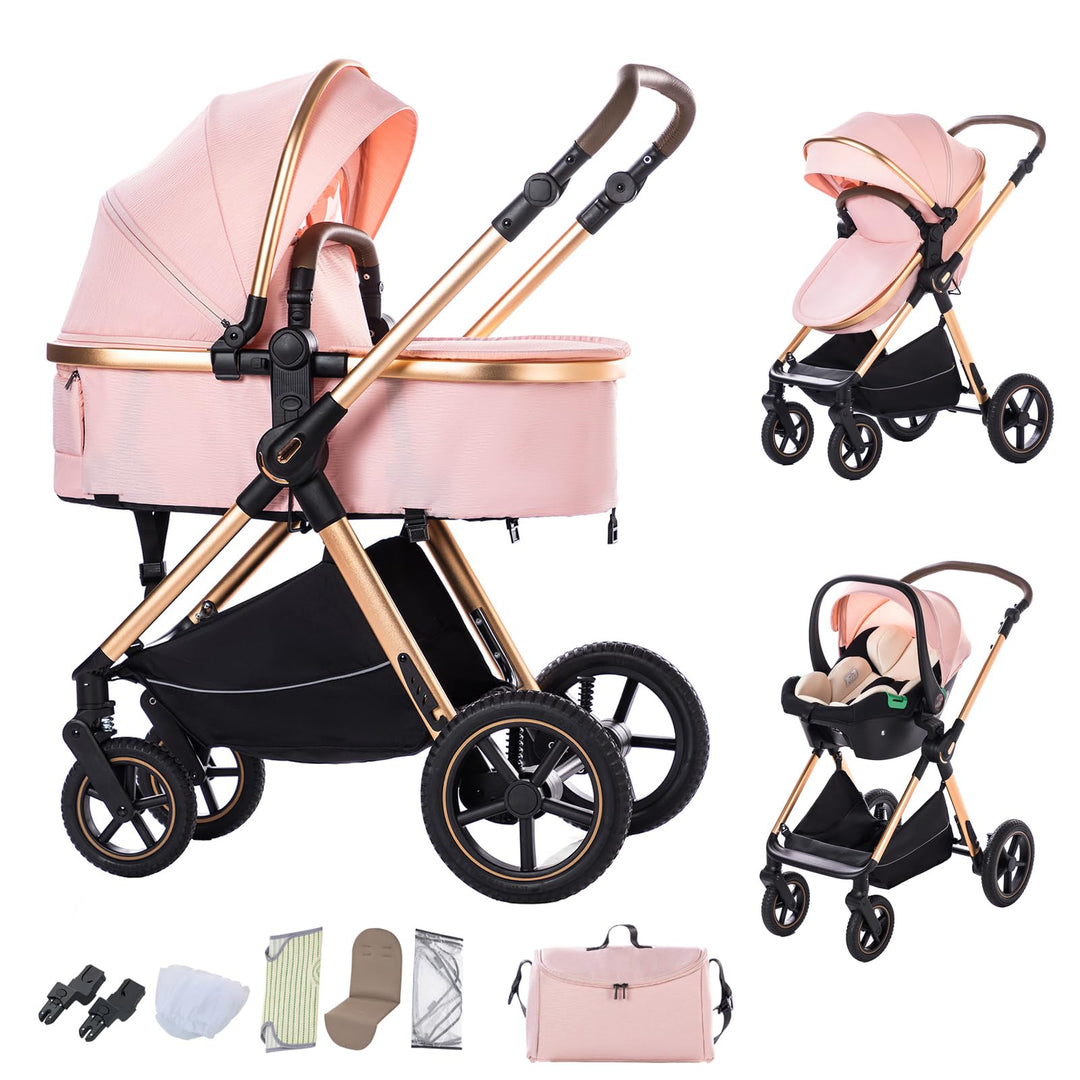 BEBBY Kinderwagen 3 in 1,Kinderwagen Buggy Mit Babyschale,Mit Höhenverstellbarer buggy Komplettset F