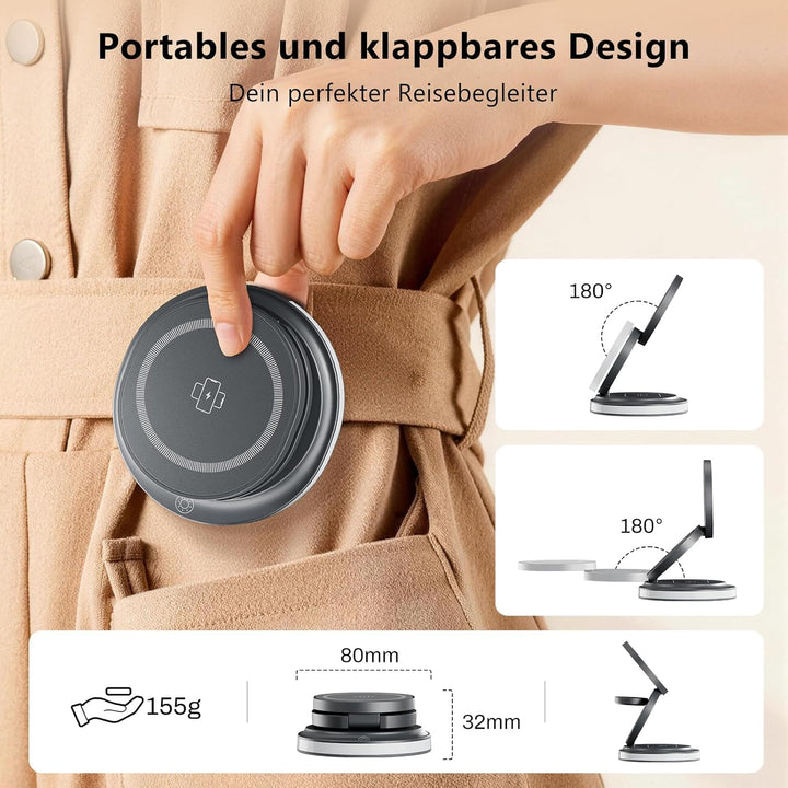 3-in-1 Ladestation Apple Watch und iPhone, 15W Ladegerät für Magsafe mit Nachtlicht Kompatibel mit i