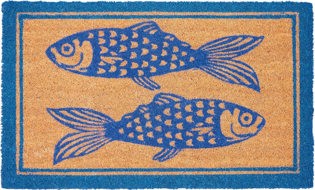 BRUBAKER Fussmatte für Aussen und Innen - Fische Blau - 45 x 75 cm Schmutzfangmatte aus 100% Kokos -