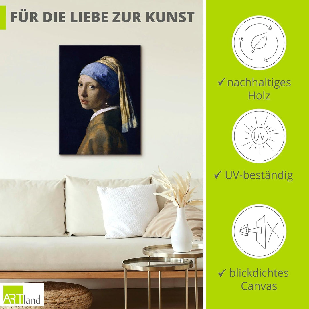 ARTland Leinwandbild Wandbild Bild auf Leinwand 60x80 cm Wanddeko Portrait Frau Schmuck Perlen Das M