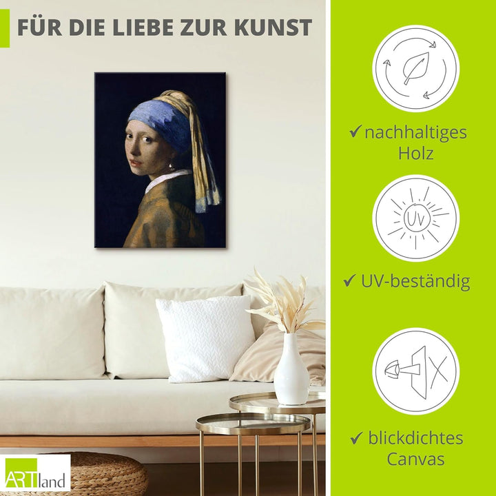 ARTland Leinwandbild Wandbild Bild auf Leinwand 60x80 cm Wanddeko Portrait Frau Schmuck Perlen Das M