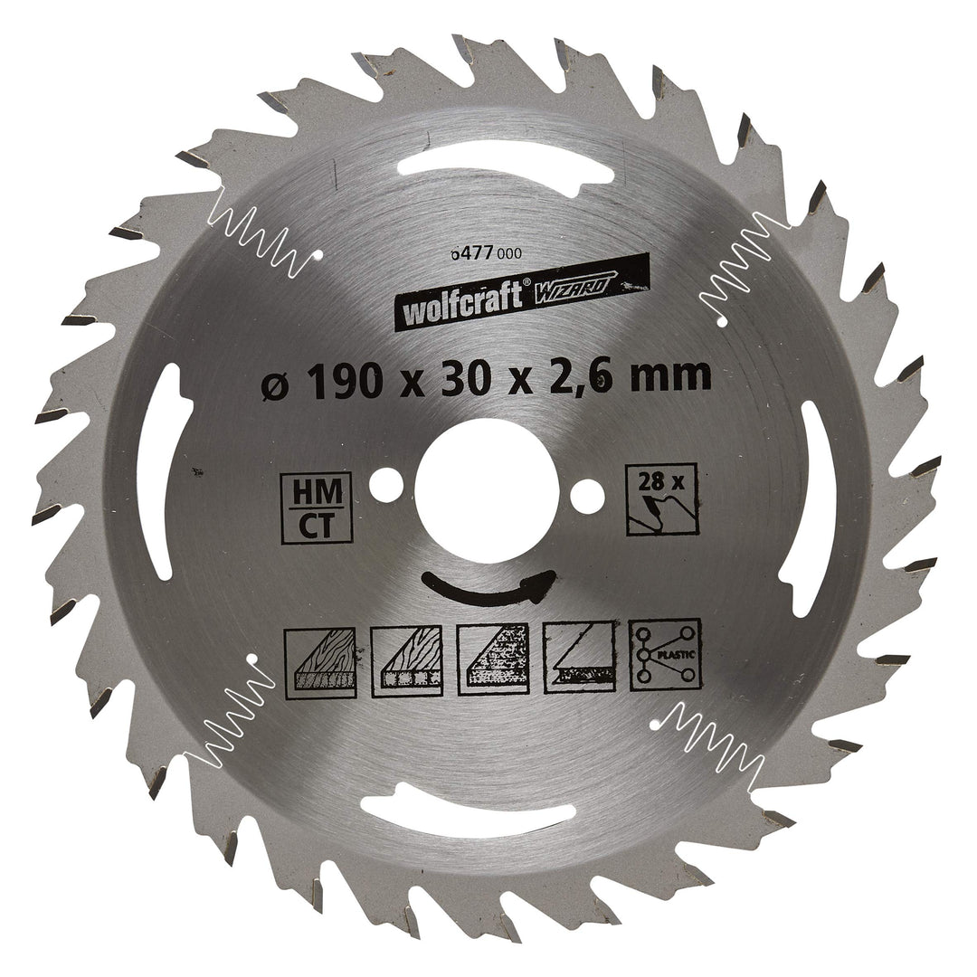 wolfcraft 6477000 | Handkreissägeblatt HM | Serie silber | 28 Zähne | ø190mm