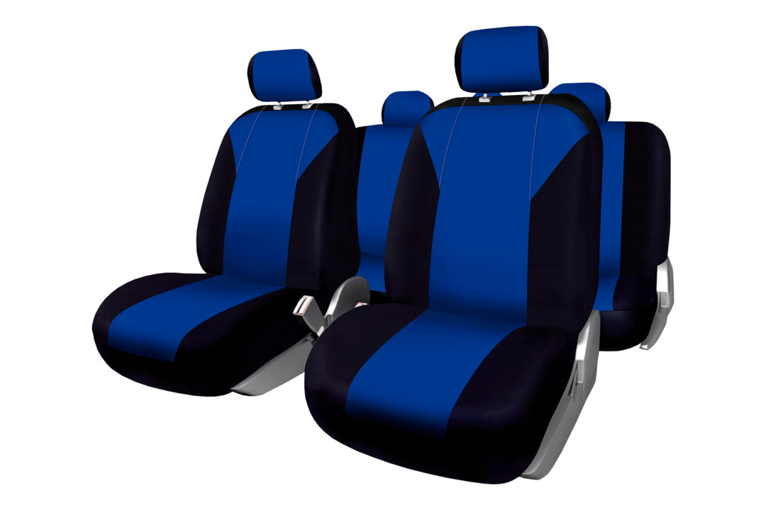 Satz Universal-Sitzbezüge Firenze Blau und Schwarz. Airbag-kompatibel, Komplettsatz für 5 Sitze., FI