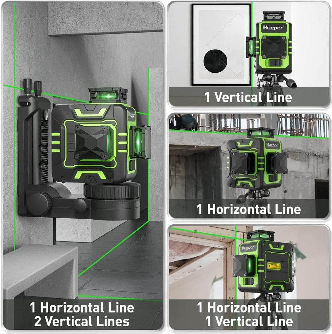 Huepar R03CG 3x360° Lasernivellier Selbstnivellierung Outdoor 3D Grüne Strahlen Kreuzlinien für Kons