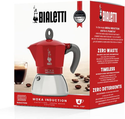 Bialetti - Moka Induction, Moka-Kanne, Geeignet für Alle Herdarten, 4 Tassen Espresso (150ml), Rot 4