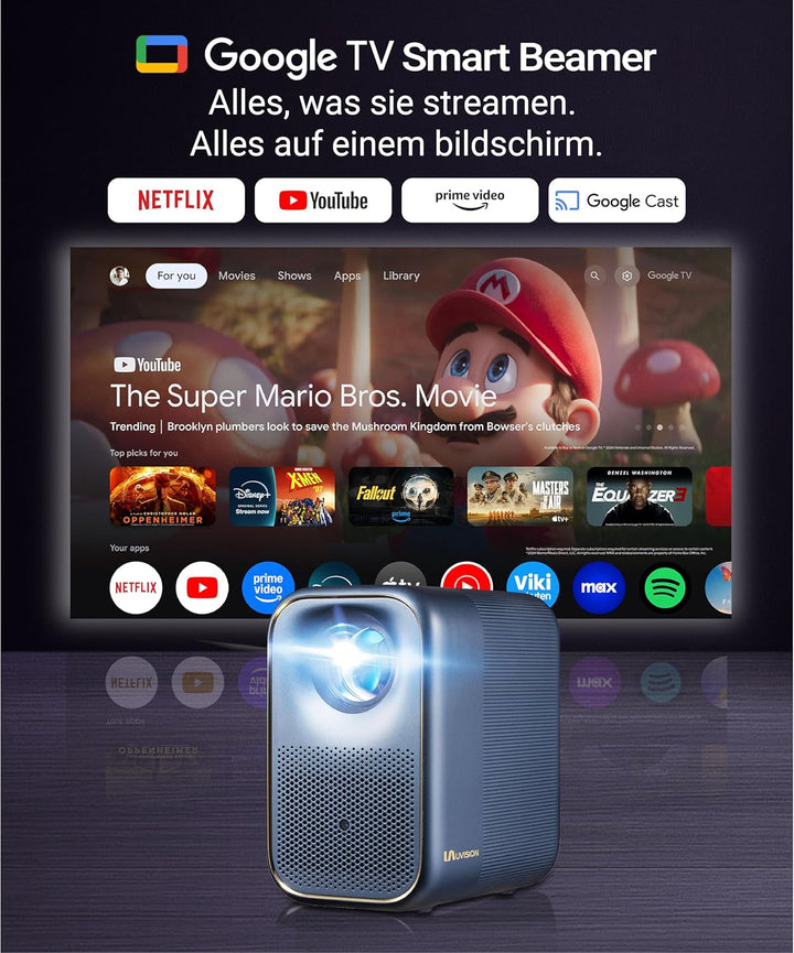 AllPlay Smart Beamer mit Google TV, Full HD 1080p, WiFi & Bluetooth, Autofokus, Aautomatische Trapez