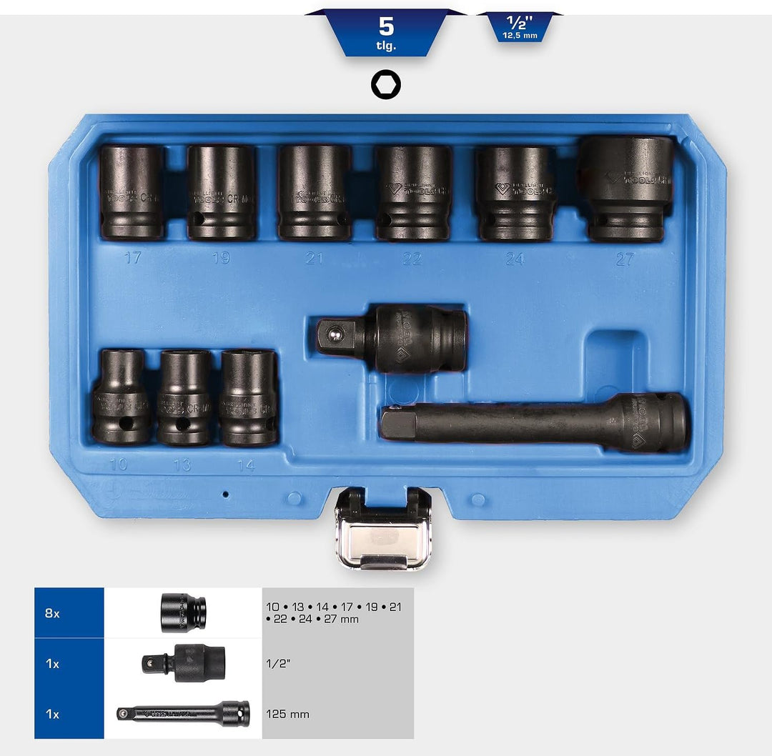 BRILLIANT TOOLS BT022645 1/2" Kraft-Stecknuss-Satz, sechskant, 11-TLG. [Powered by KS Tools]
