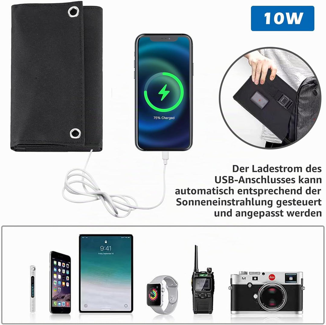 10W Faltbares Solarpanel - Tragbares Solar Ladegerät 5V 2USB Solar Panel Wasserdicht für Outdoor-Akt