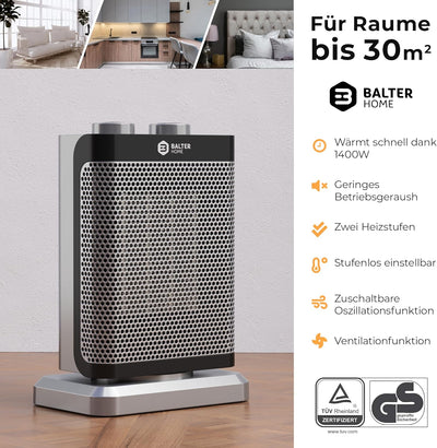 BALTER Heizlüfter Energiesparend Leise, 1500W Heizstrahler, Heizung innenraum Bad, 15°C - 35°C, 3 St