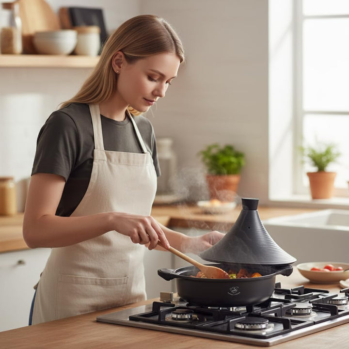 Royal Swiss® Tajine 32 cm – 5L Schmortopf aus Aluminium mit Keramik-Antihaftbeschichtung, Kegel-Deck