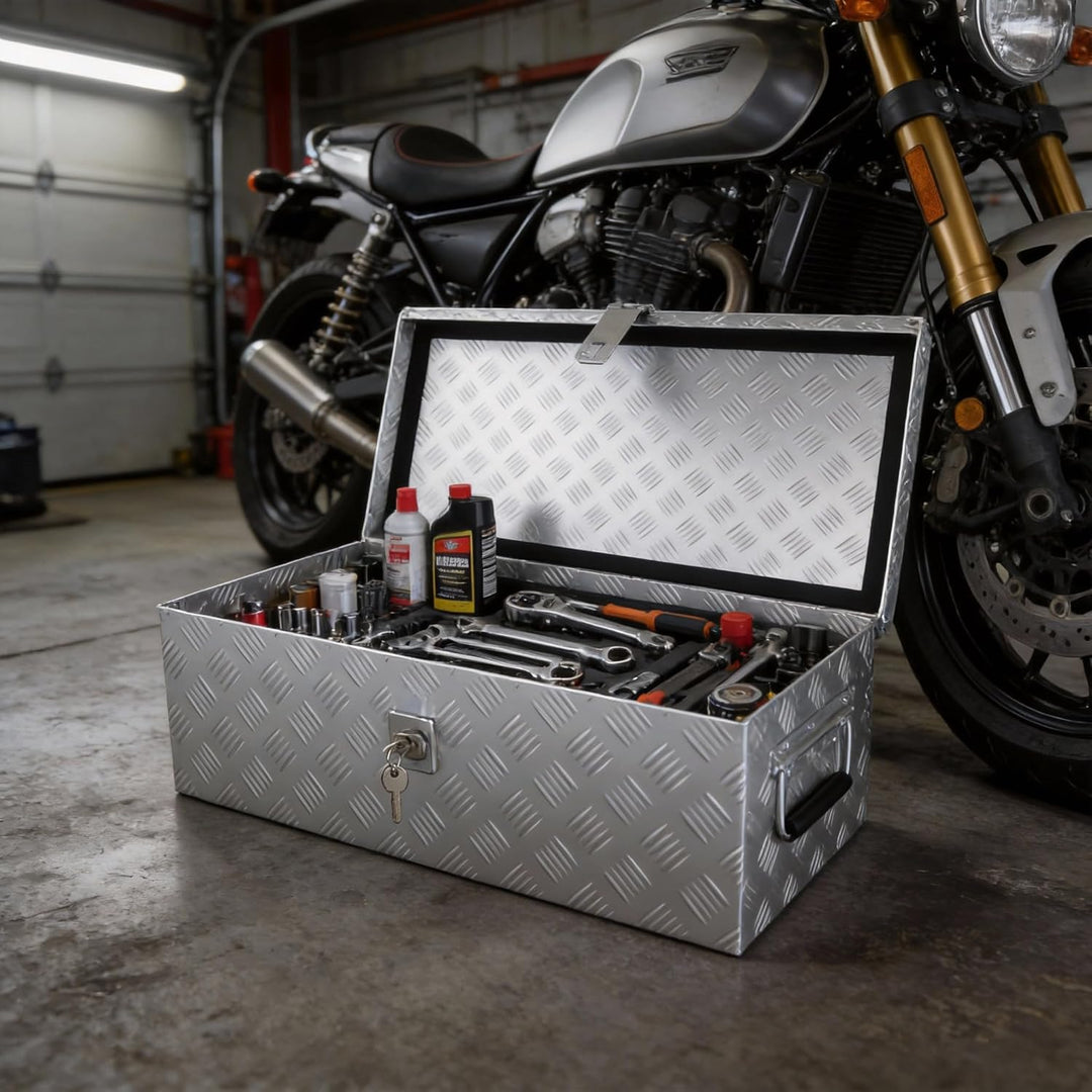 HENGMEI Aluminium Transportbox Werkzeugkiste Anhänger, Werkzeugkasten, Deichselbox mit Schloss, Wass
