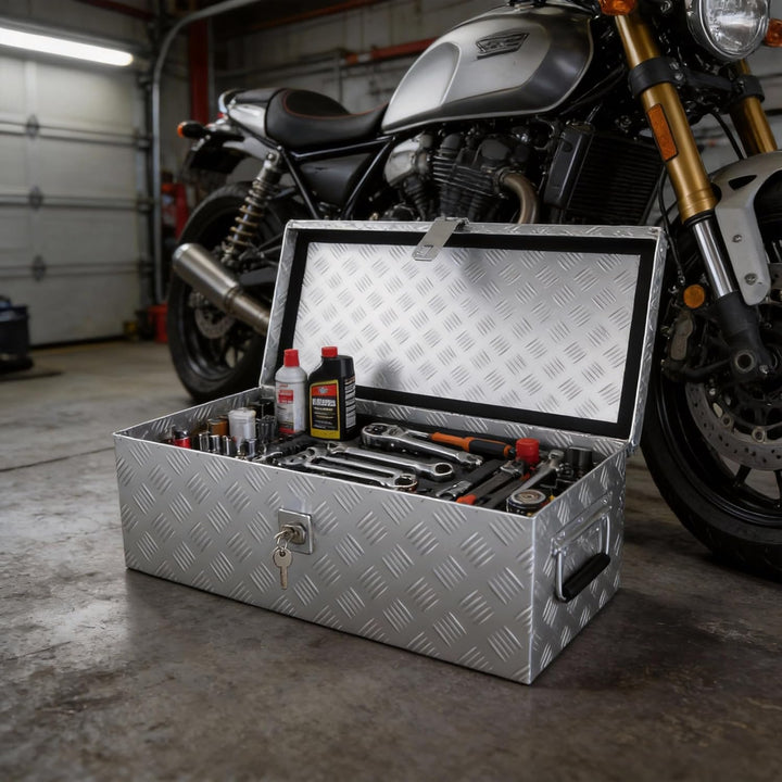 HENGMEI Aluminium Transportbox Werkzeugkiste Anhänger, Werkzeugkasten, Deichselbox mit Schloss, Wass