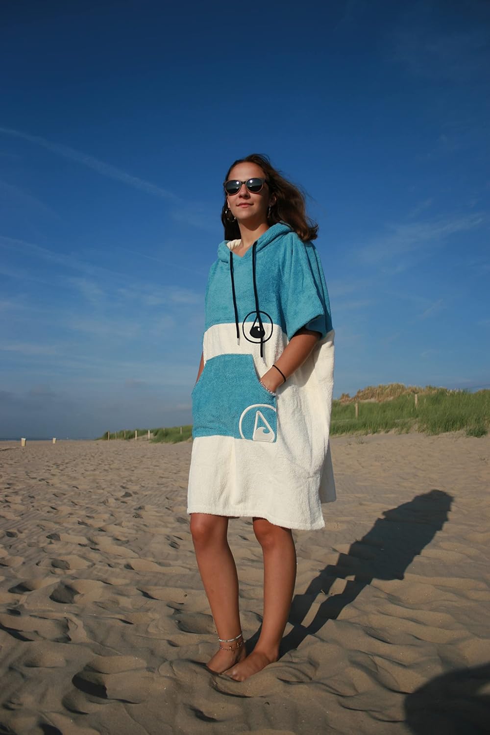 WAVE HAWAII Poncho Lagos Badeponcho 100% Baumwolle für Körpergrössen von 155 - 185 cm Umkleidehilfe