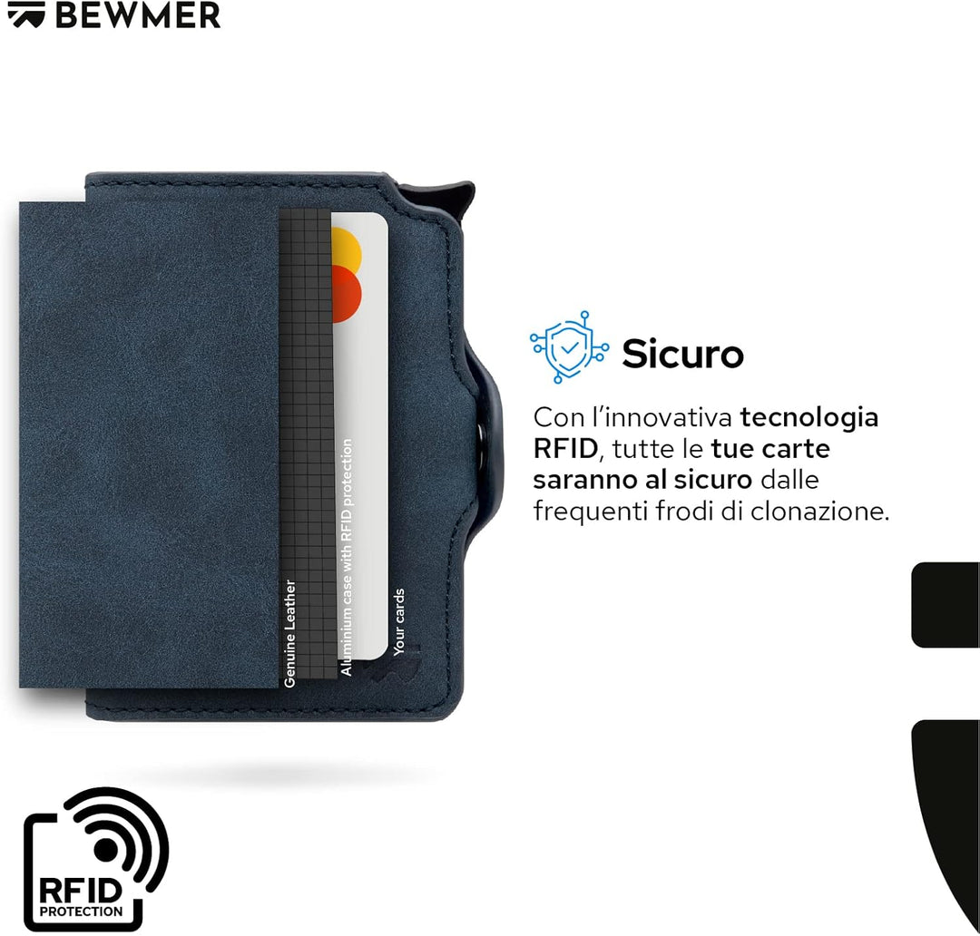 BEWMER Kreditkartenetui 1 abgeschirmt | Slim Brieftasche für Damen und Herren | Ausweis- und Ausweis
