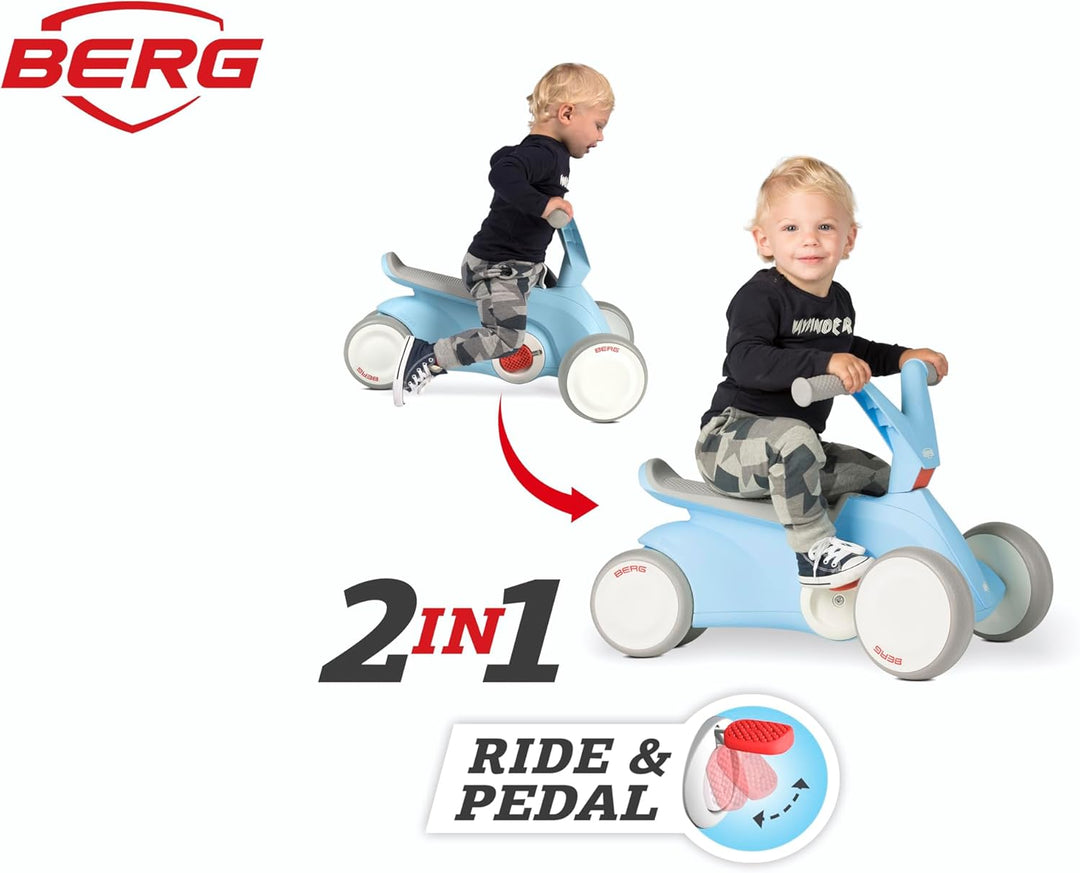 BERG GO2 2in1 Rutschauto Blau | Kinderrutscher &amp; Laufrad ab 1 Jahr | Kinderauto mit ausklappbaren Pe