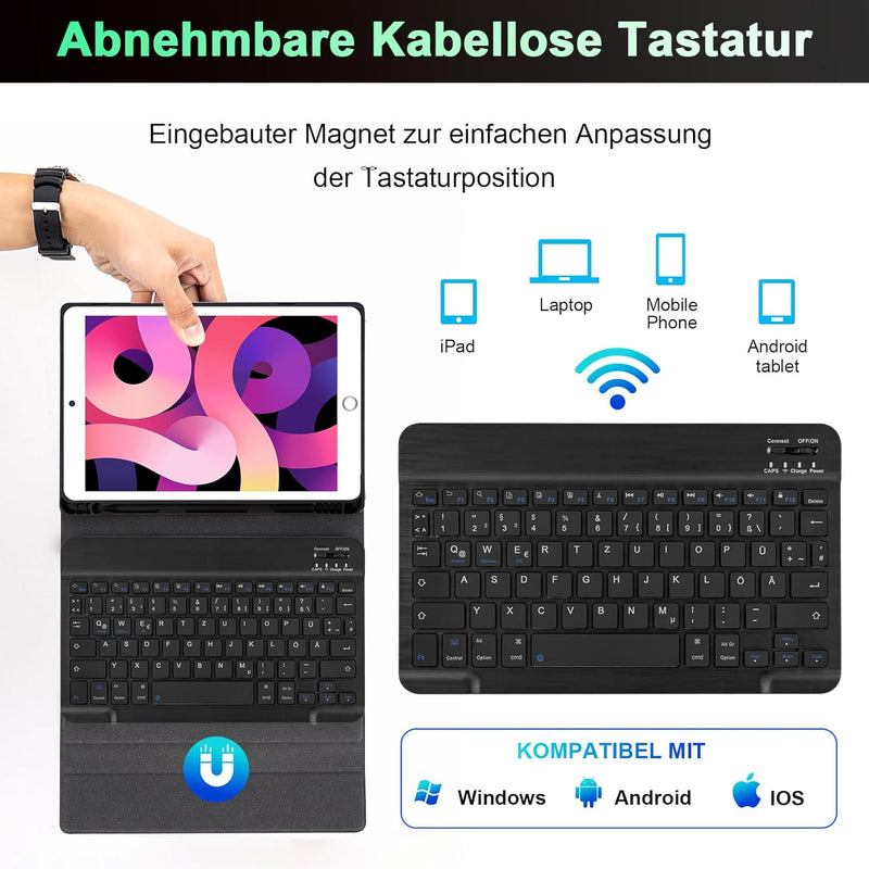 LAMA Bluetooth Tastatur Hülle für 10.2" iPad 2020 (8th Gen)/iPad 2019 (7th Gen), 10.5" iPad Air 2019