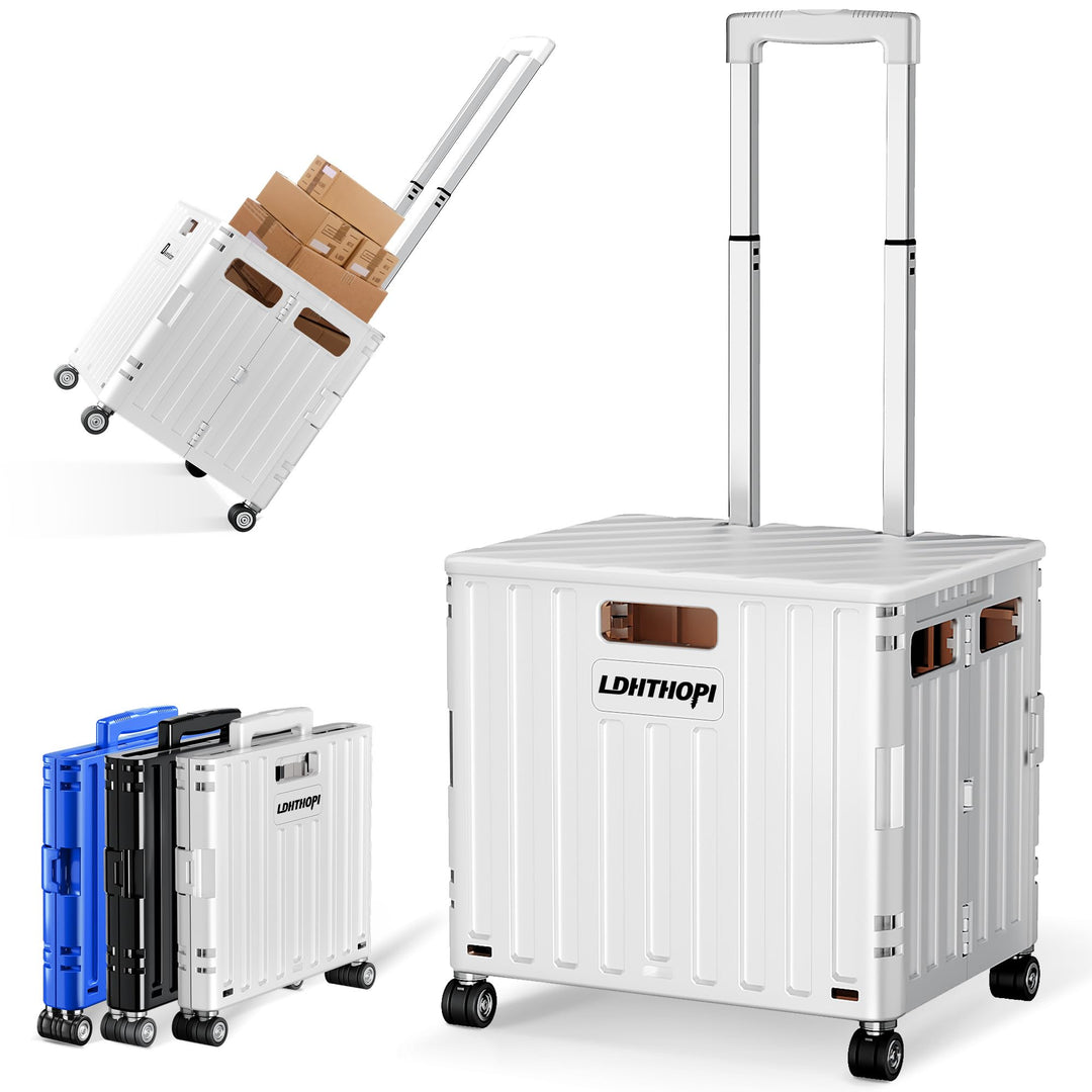 LDHTHOPI Einkaufstrolley klappbar 65L,MAX 50KG Trolley mit Teleskopgriff,4 Zerlegbaren Drehbaren Räd