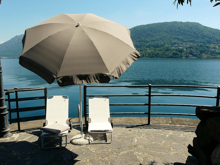 Maffei Art 181 Sonnenschirm rund, cm 200, Baumwolle duplex. Made in Italy. Farbe Taupe/gestreift tau