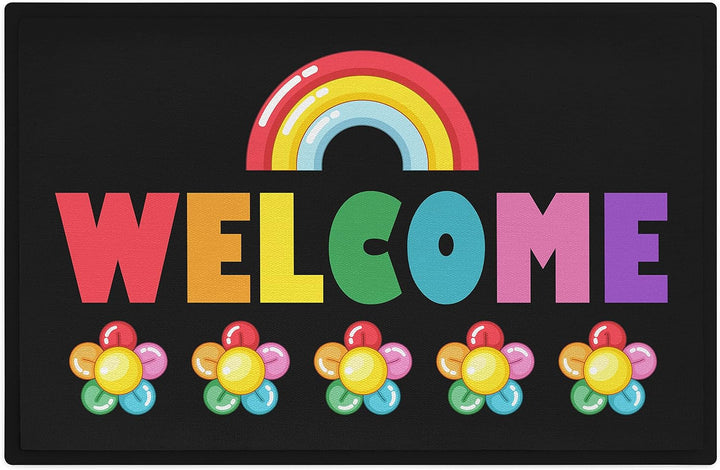 Trendation - Welcome Fussmatte Regenbogen Muster Willkommen Geschenk Aussen Innenbereich 60x40 cm Sc