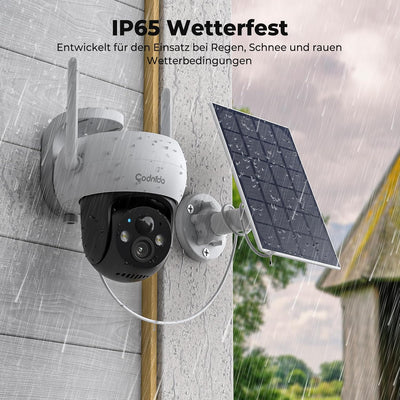 Codnida Überwachungskamera Aussen Akku Solar,360° Kamera Überwachung Aussen,Kabellos WLAN Kamera Out