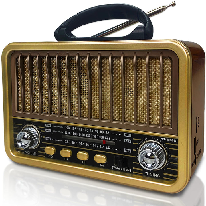 Retro Radio mit Bluetooth, AM/SW/FM Tragbares Radio Klein, UKW Radio Batteriebetrieben Unterstützung