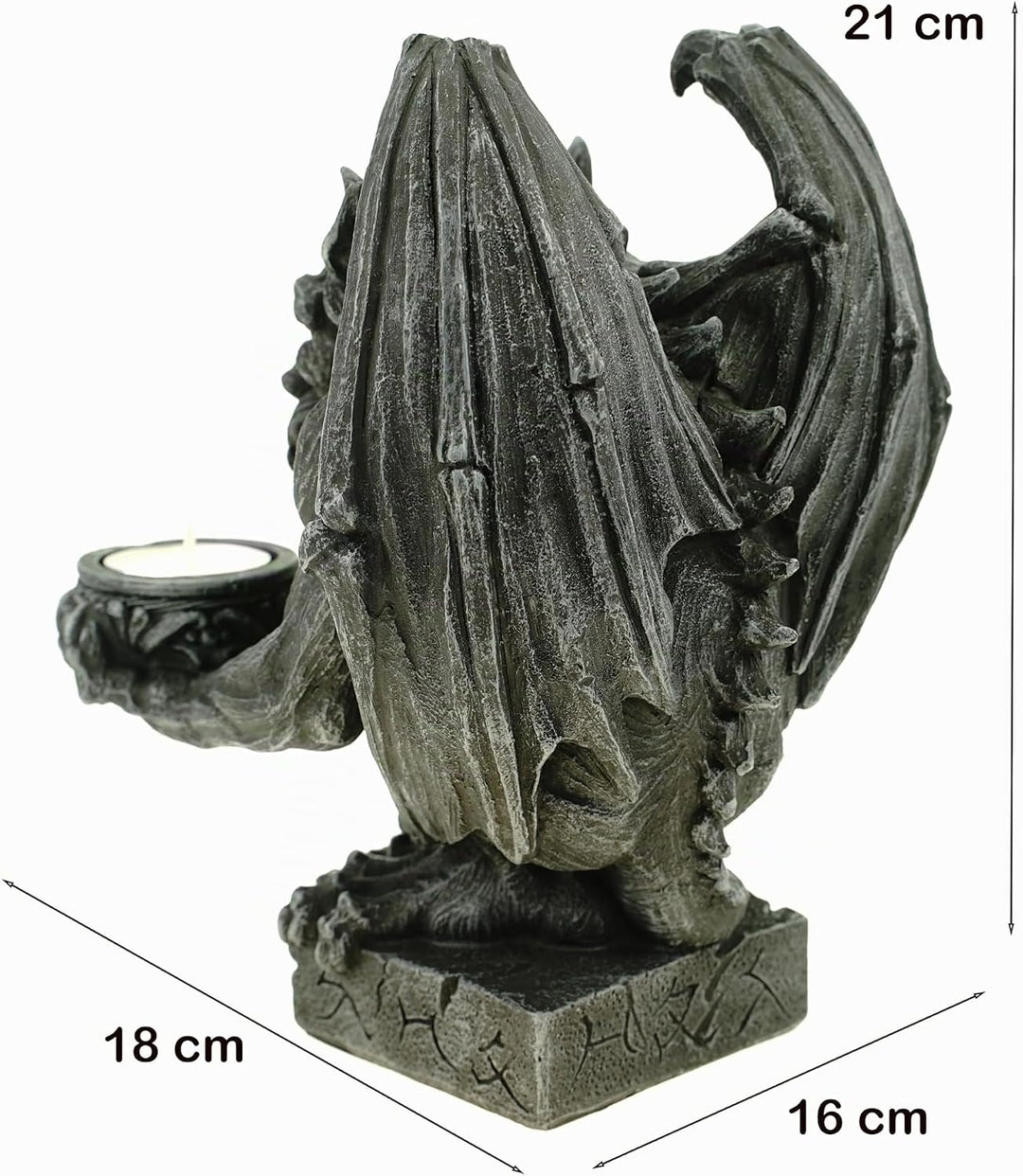 Vogler 766-2933 Teelichthalter Gargoyle 21 cm Figur Wasserspeier Drache Teelicht