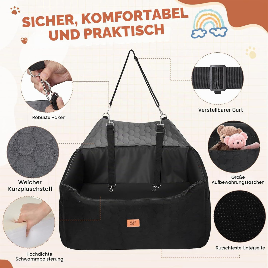 Hunde Autositz für Mittlere/Grosse 78x55x53cm, Abnehmbarer und Waschbarer Sitzerhöher Hundebett Auto