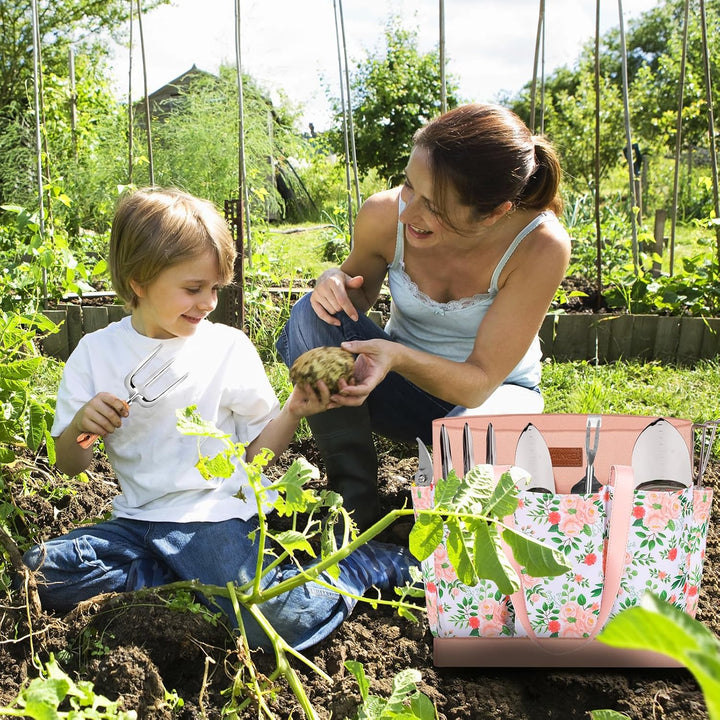 YAUNGEL Gartenwerkzeug Set, 10 Stück Schwerlast Edelstahl Gartenarbeit Kit mit Non-Slip Holzgriff- G