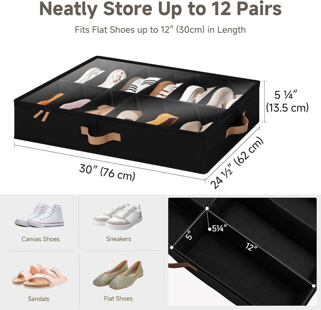 StorageWorks Unterbett-Schuh-Organizer, grosse Bettkasten Aufbewahrung mit Deckel, für bis zu 24 Paa