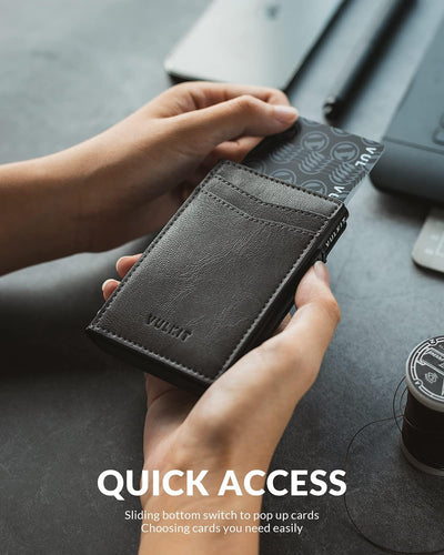 VULKIT Kreditkartenetui Leder Kartenetui RFID Blocking Automatische Pop Up Visitenkartenetui für Kar
