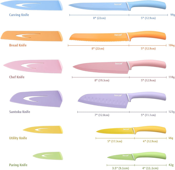 hecef 6 Teilig Messer Set, Küchenmesser Set Bunte Non-Stick, Scharfe Messerset Edelstahl, Profi Koch