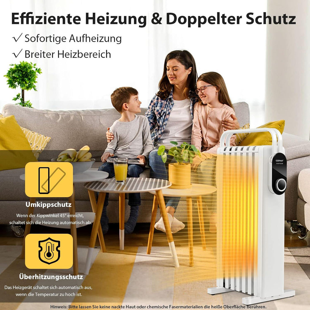 COSTWAY 1500W Ölradiator 7 Rippen Heizkörper 5-35℃, elektrische Heizung 3 Heizstufen mobil mit Räder