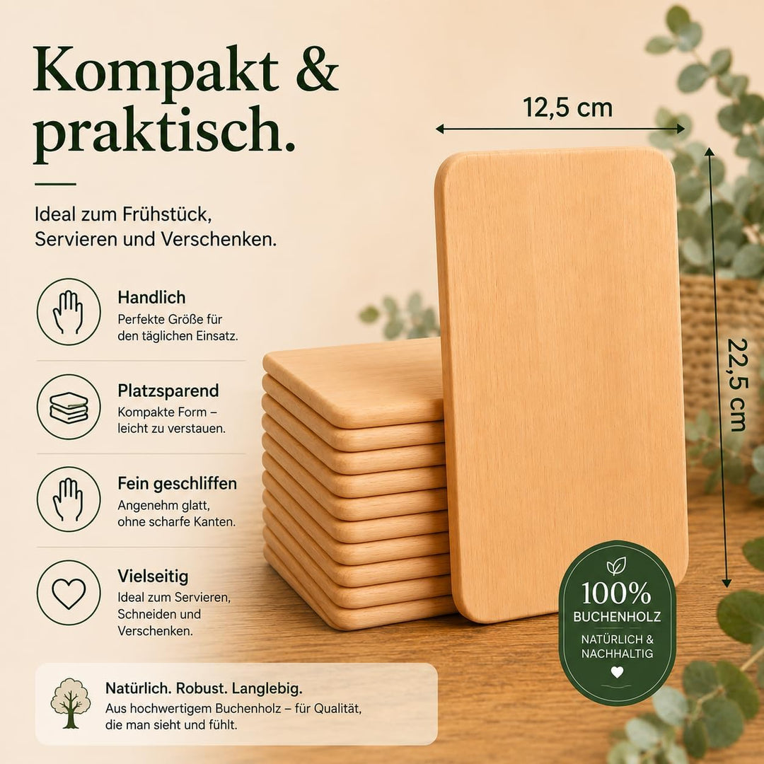 Frühstücksbrettchen 5er Set Holz | Buche Natur unbehandelt | Brotzeitbrett für Küche, Küchenutensili