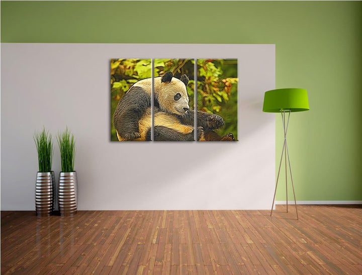 niedlicher Pandabär NewArt 3-Teiler Leinwandbild 120x80 Bild auf Leinwand, XXL riesige Bilder fertig