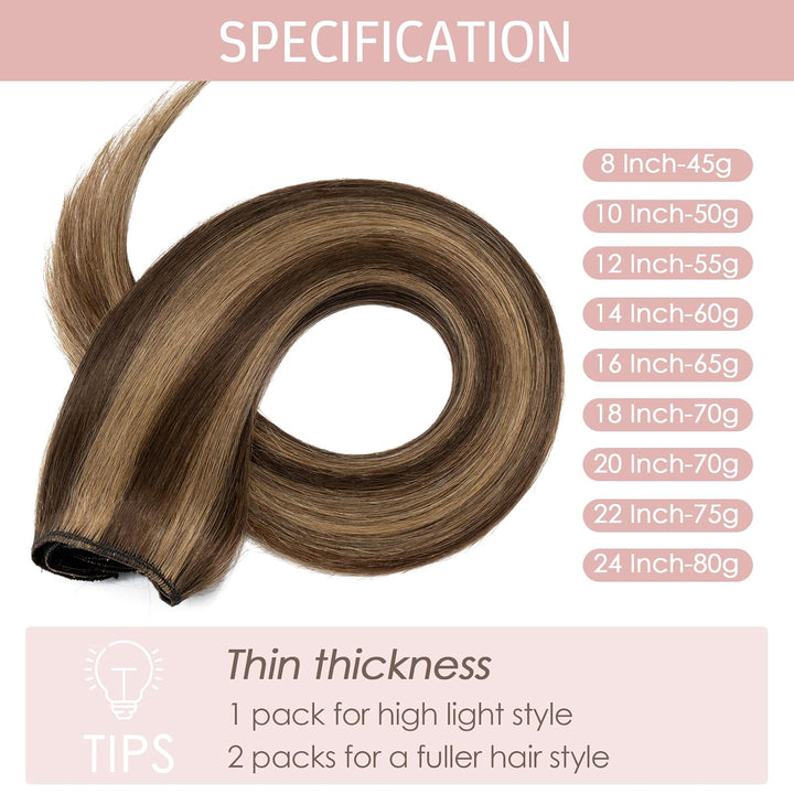 Silk-co Echthaar Clip In Extensions 8 Tressen 18 Clips 55g, Schokoladenbraun und Dunkelblond Hair Ex
