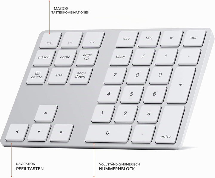 Satechi Bluetooth Extended Numeric Keypad – Schlanker wiederaufladbarer 34-Tasten-Nummernblock – Kom