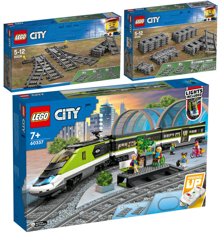 Lego City 3er Set: 60337 Personen-Schnellzug, 60238 Weichen & 60205 Schienen