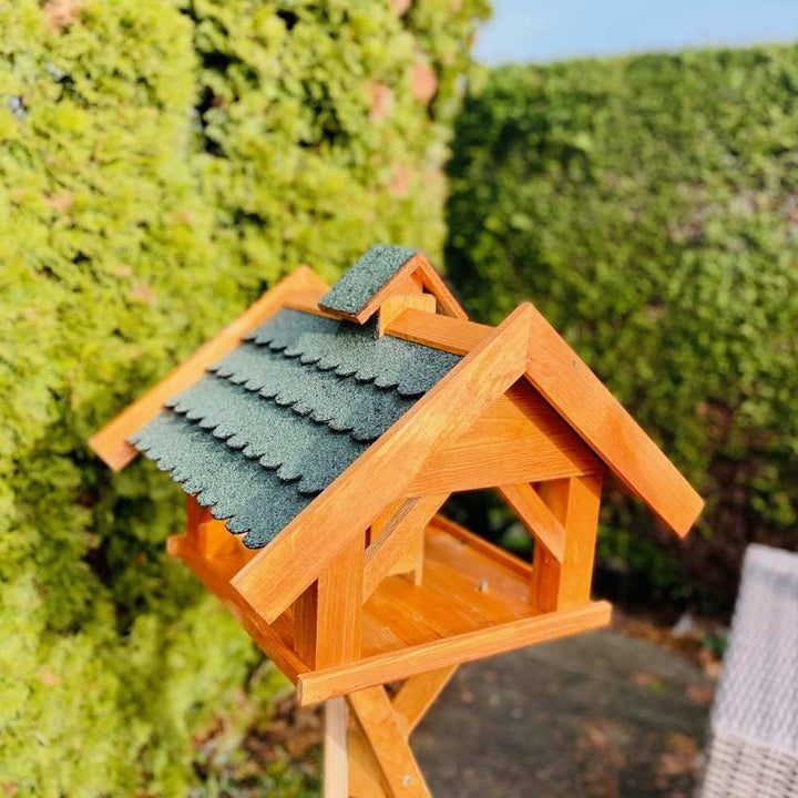 Rechteckiges Vogel Futter Haus XL Futter-Vogelhaus+Ständer Braun/Grün wetterfest für den Garten oder