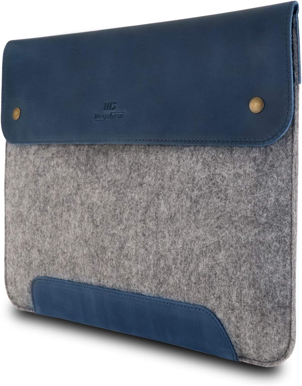 MegaGear MacBook-Tasche aus echtem Leder und Fleece, Laptop-Hülle für MacBook Pro und MacBook Air Hü