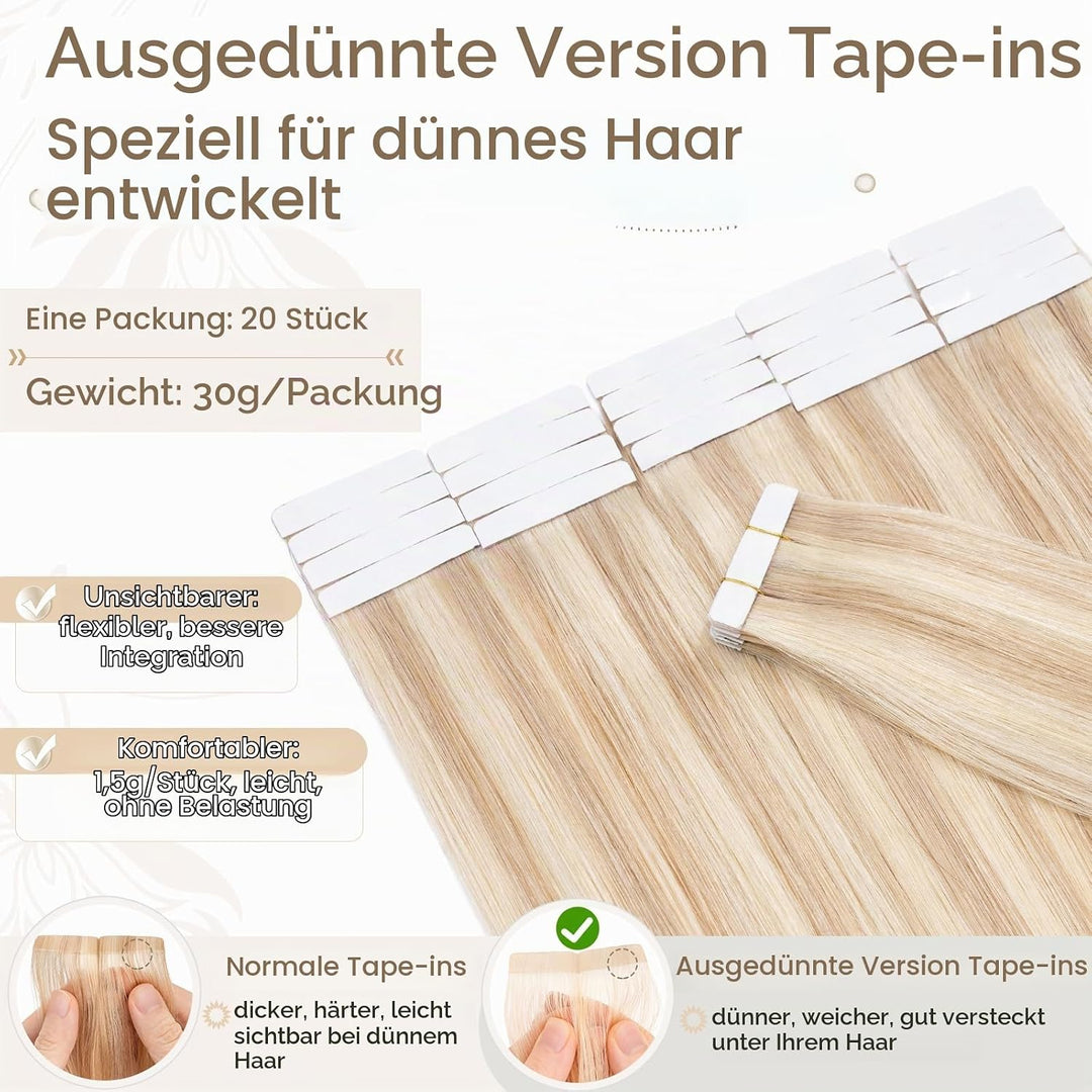 Elailite Tape Extensions Haarverlängerung - Invisible Tape Extensions Echthaar - Remy Real Human Hai