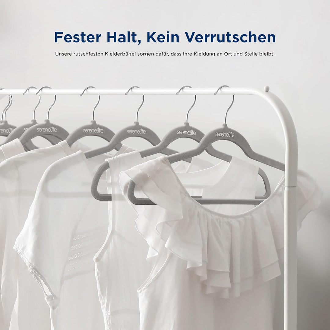 SereneLife Samt Kleiderbügel Grau 20 Stück für Dein Anzug, Rock & Hose, Kinder & Erwachsene, Gardero