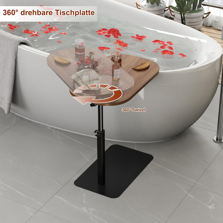 Massivholz Beistelltische c Form Höhenverstellbar, Metallbasis Couchtisch 360° Rotierend Klein Beist