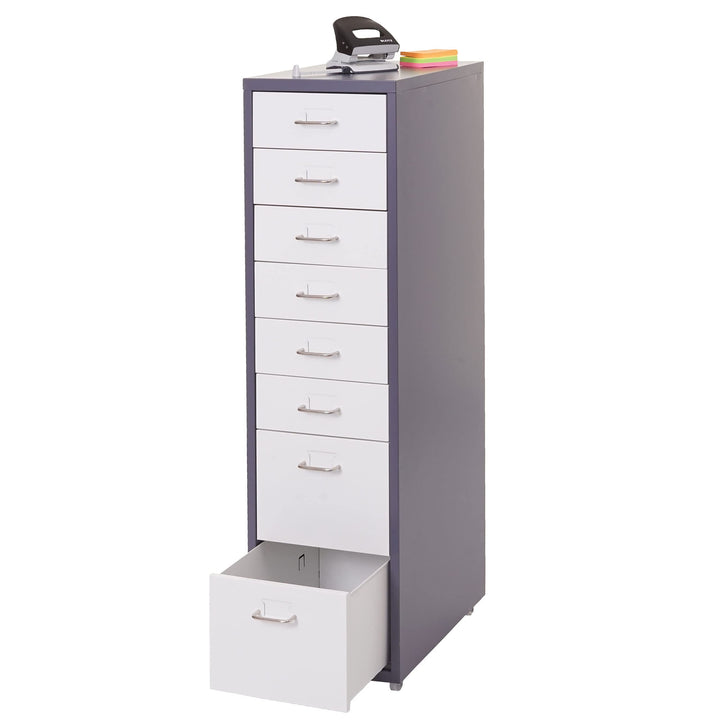 Mendler Rollcontainer Boston T851, Schubladenschrank Stahlschrank, 110x28x41cm 8 Schubladen - dunkel