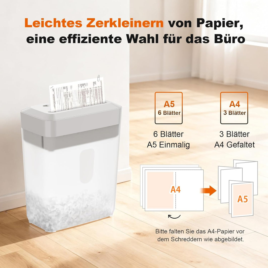 Bonsaii Aktenvernichter, 6 Blatt (A5) Kreuzschnitt, P-4 Hochsicherheit mit 6L Behälter, für Papier,