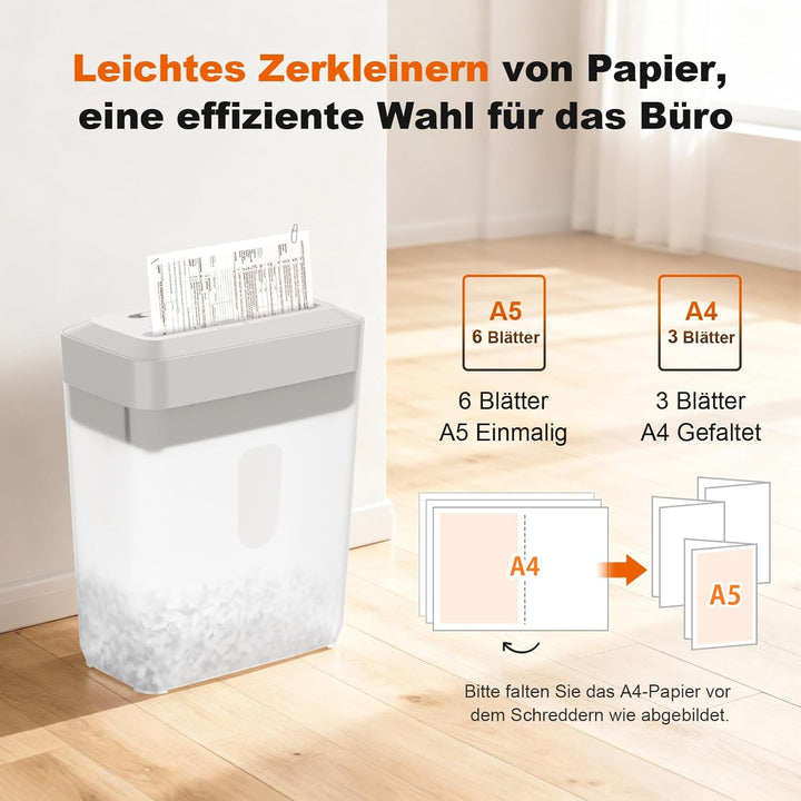 Bonsaii Aktenvernichter, 6 Blatt (A5) Kreuzschnitt, P-4 Hochsicherheit mit 6L Behälter, für Papier,