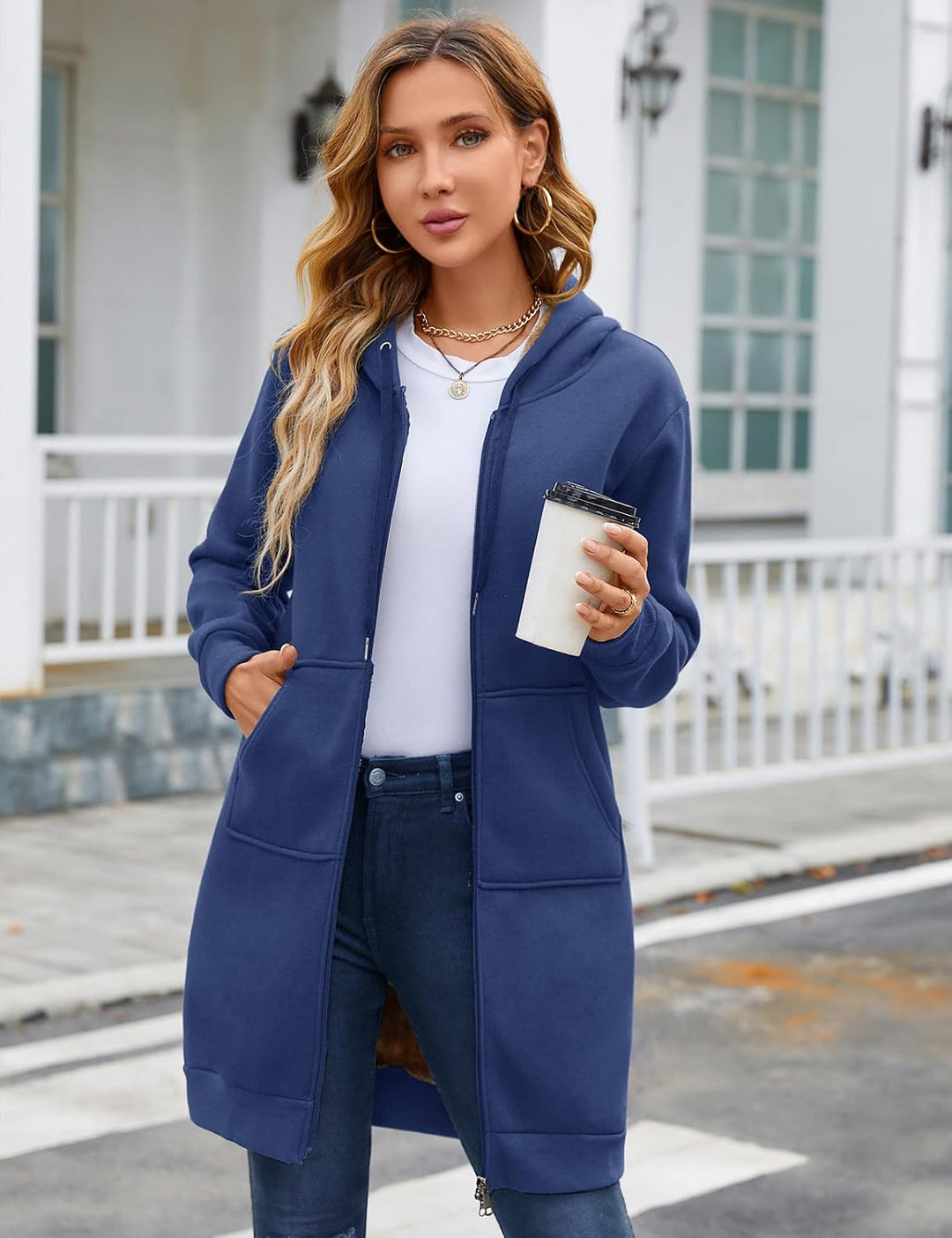 Nadeer Damen Mantel Plüschjacke mit Kapuze Lang Gefüttert Hoodies Plüsch Reissverschluss Mittellang