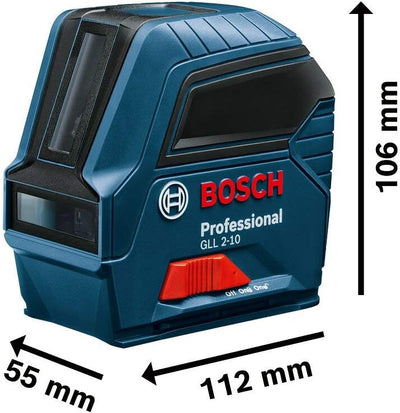 Bosch Professional Linienlaser GLL 2-10 (roter Laser, Arbeitsbereich: bis 10 m, 3x AA-Batterie, Tasc
