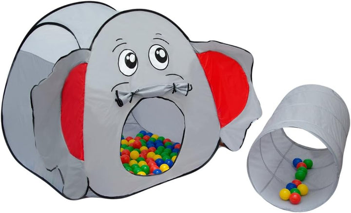 LittleTom Bällebad Elefant mit Tunnel - 200 Bälle - 100x100x102 Bällebad Kinder Spielzelt Tunnel - B