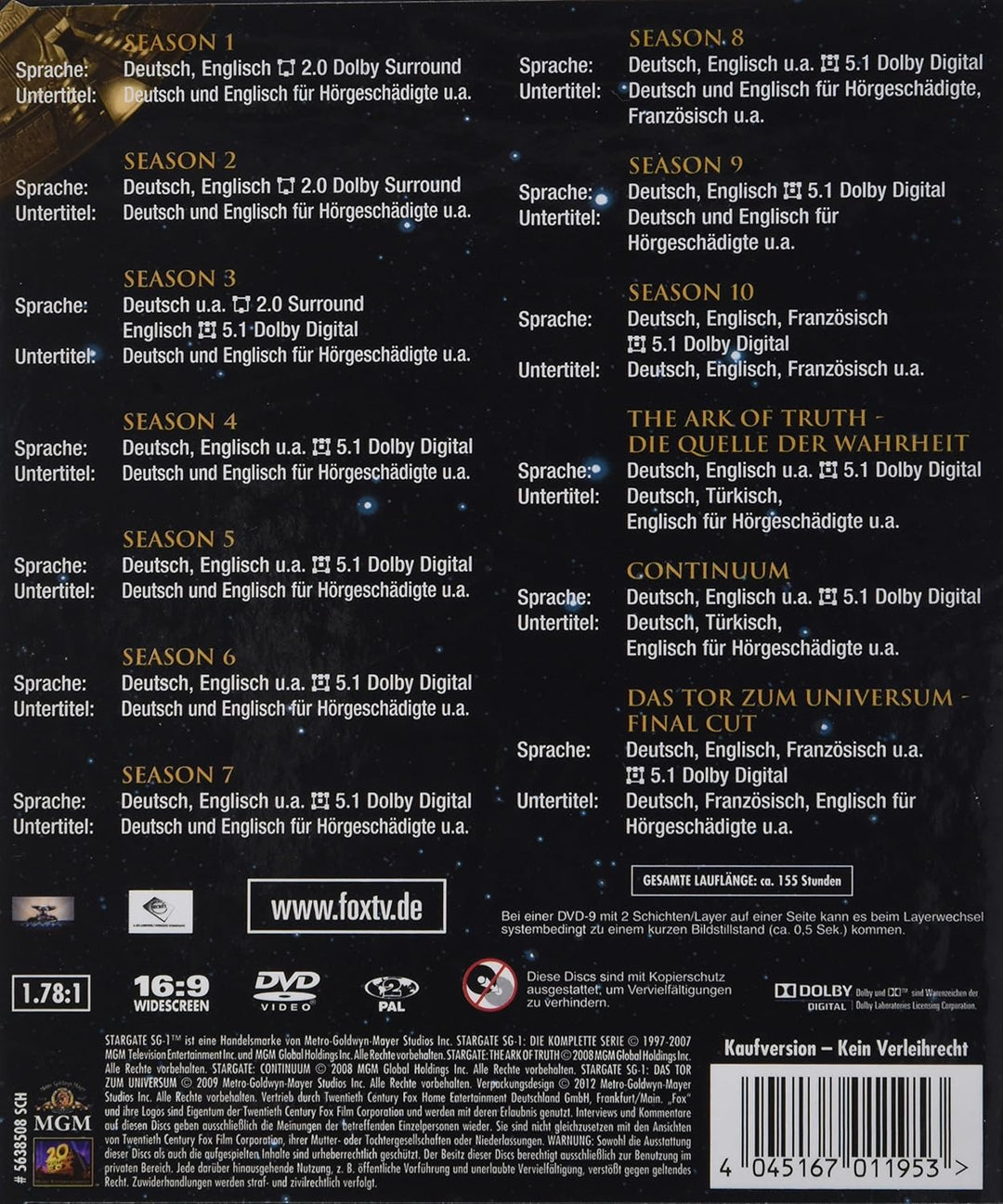 Stargate Kommando SG-1 - Die komplette Serie (inkl. Continuum, The Ark of Truth) [61 DVDs], DVD